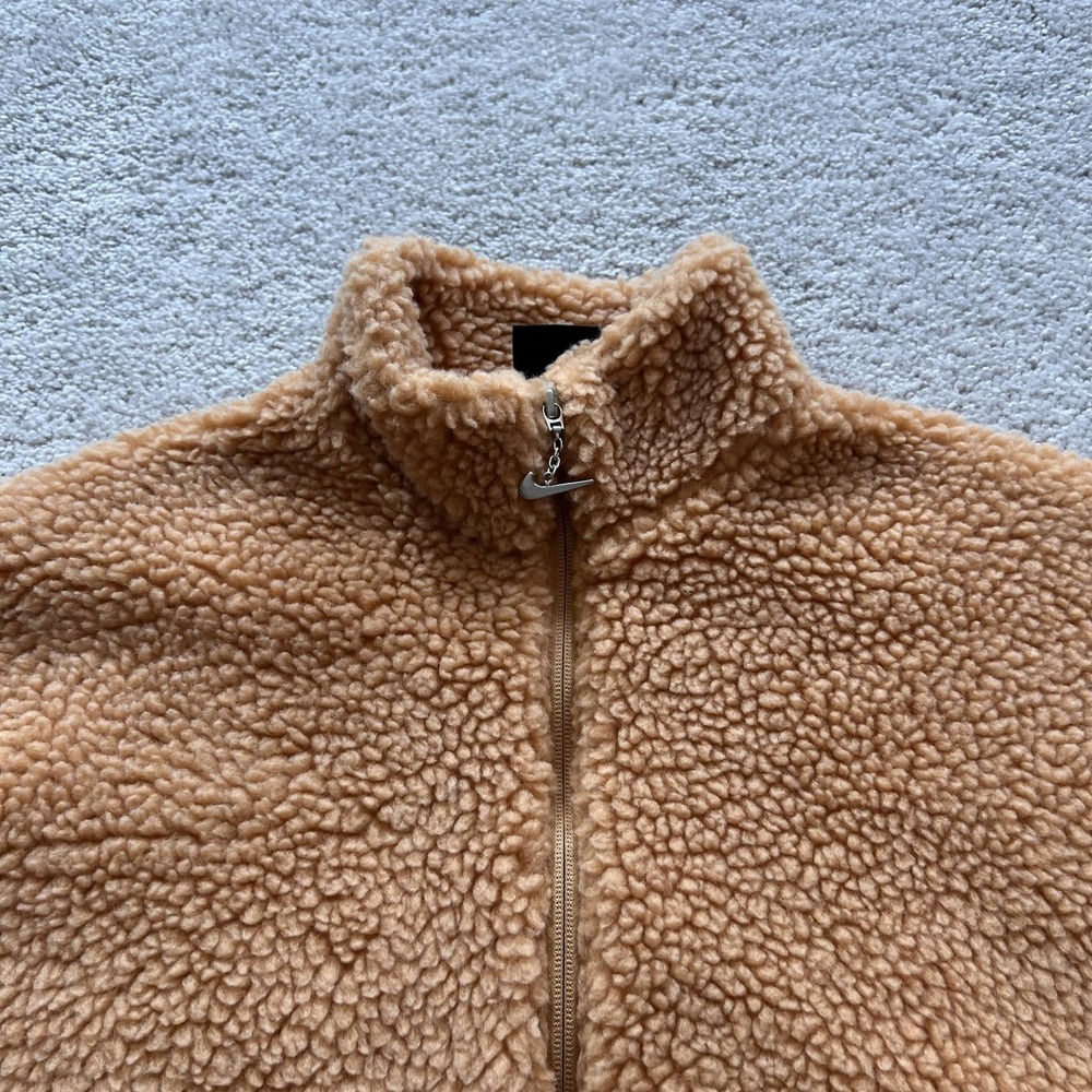 Nike Sportswear Swoosh Faux Fur Sherpa Fleece Jacket Womens M Brown Full Zip - Picture 6 of 16